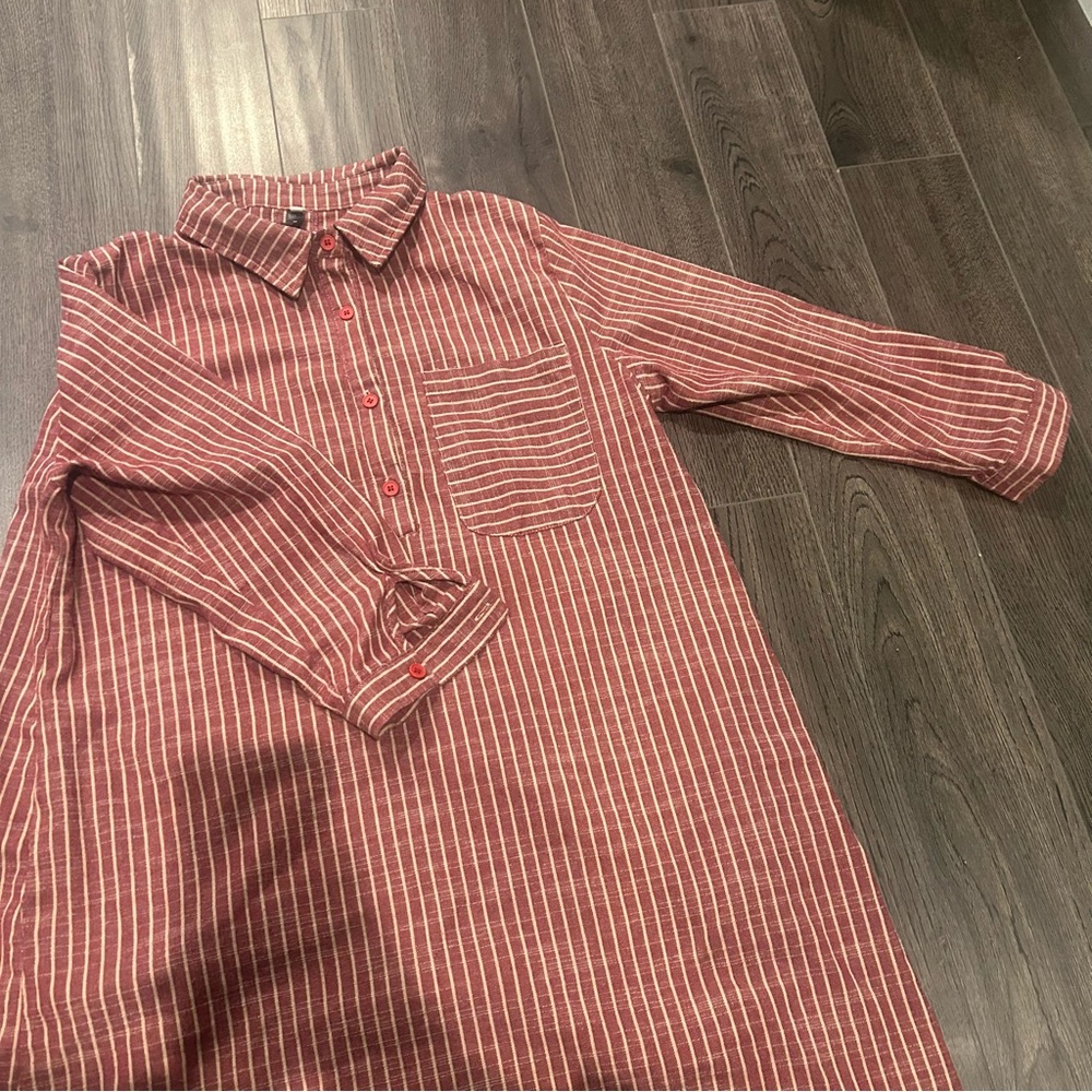 Striped Button-Up Dress with Collar - Picture 4 of 9